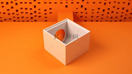 开箱有惊喜背景图片_橙色背景，带有一个打开的礼品盒，在 3D 渲染中有一个方孔