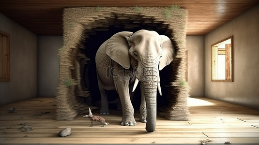 房子里大象隐藏的麻烦 3D 渲染