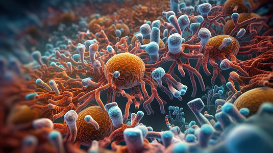 消化健康背景图片_肠道微生物组的三维描绘