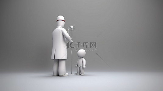 卡通女手背景图片_以 3D 形式描绘医生和病人的微小白色人物插图