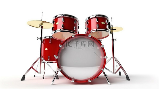 红色旋律背景图片_在 3D 中创建的空白画布上带有一对鼓槌的猩红色低音鼓