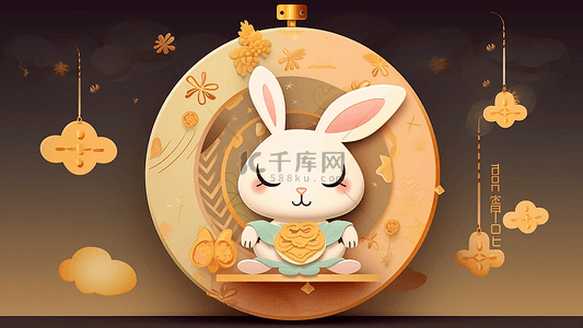 月饼玉兔背景图片_中秋节月饼挂坠