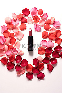 玫瑰背景图片_多种颜色的口红，周围环绕着一圈红色花瓣