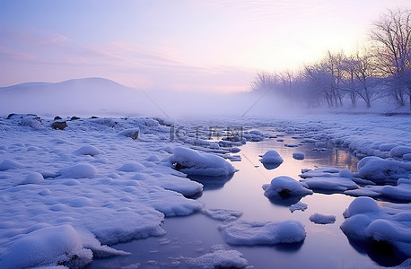 雪春背景图片_日出时雪和石头与蓝天