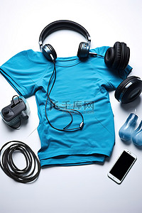 蓝牙音响车图背景图片_T 恤水瓶手机耳机手套和耳塞带蓝牙扬声器和耳机