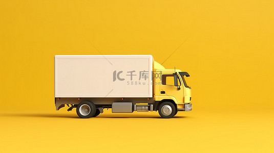 从黄色背景侧面看孤立白色卡车的 3D 渲染