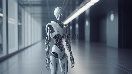 自动走道背景图片_机器人或人工智能机器人在运动 3D 渲染中行走在路径上