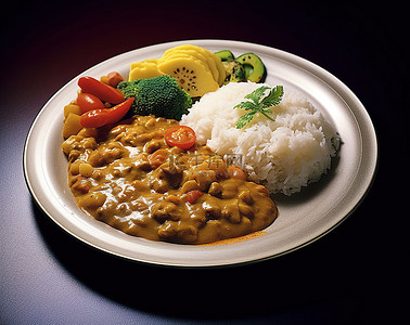咖喱盘，上面有米饭和蔬菜