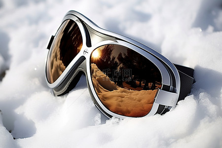 冬天的滑雪背景图片_白色和黑色的滑雪护目镜躺在雪中