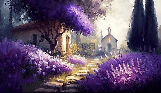 紫色柱子背景图片_紫色花园房子装饰图案