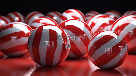 3d 红色条纹糖果球的集合