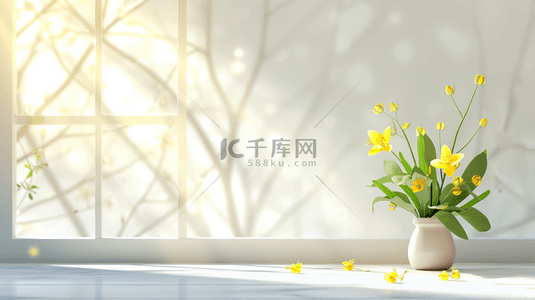 简约白色清新背景图片_白色简约室内场景清新花瓶盆栽的背景12