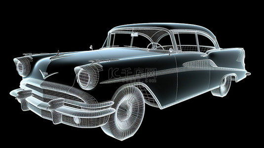 老式美国汽车 3D 计算机模型，具有技术细节和渲染现实主义