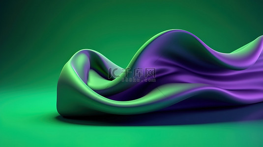 紫罗兰色背景上的创意3D壁纸波浪绿色物体