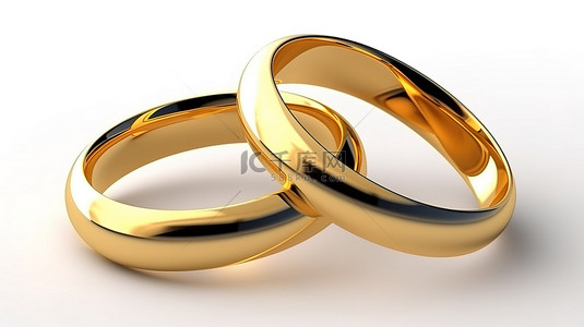 金色两个背景图片_渲染插图白色背景上两个闪闪发光的金戒指象征着幸福的家庭生活