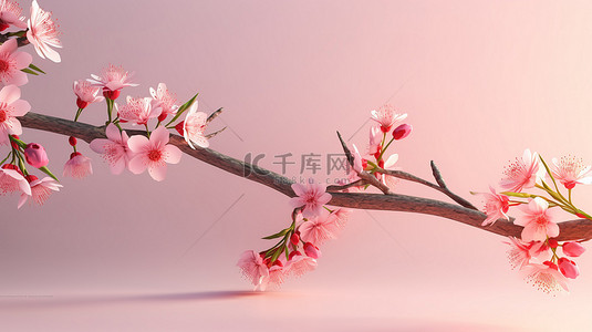 樱花粉色花枝背景图片_粉色3D樱花树枝