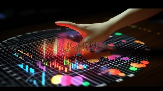 财务述职报告背景图片_财务数据分析在线营销业务的 3D 插图，带有手工排列的图表和图表