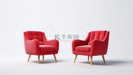 回家红色背景图片_白色背景下的 3D 渲染中的当代红色扶手椅