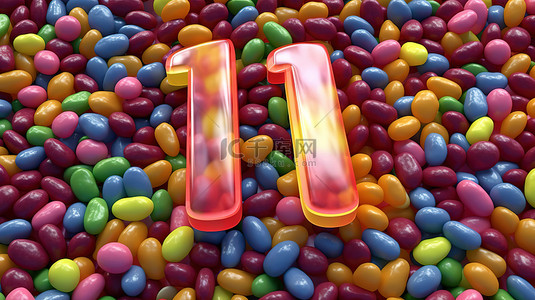 糖果豆背景图片_充满活力的数字一彩虹色果冻豆 3D 插图