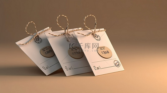 折扣装饰背景图片_装饰着价格标签的信封的 3D 渲染插图