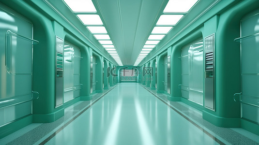 虚拟宇宙未来主义前沿医院走廊的 3D 渲染