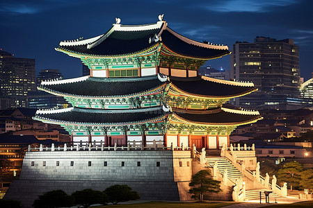 城市夜景旅游背景图片_韩国首尔城市夜景 韩国首尔宫殿 Hanjeongdong jpg