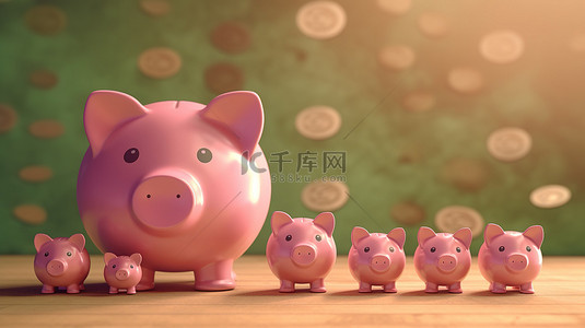 储钱罐组织增长和投资以省钱的 3D 插图