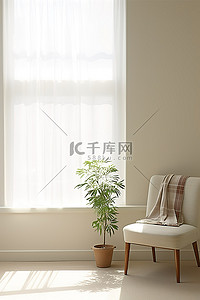白色窗户背景图片_空房间里白色窗户附近的一把椅子