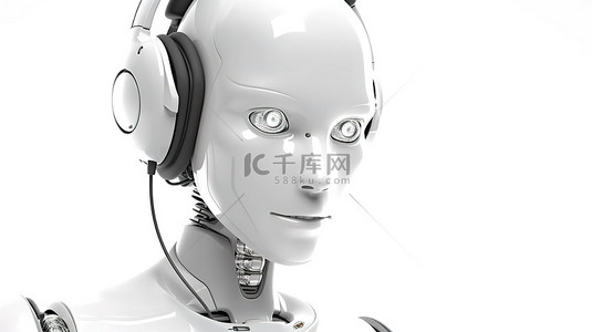 人工智能聊天背景图片_客户服务彻底改变了 3D 渲染机器人，配有耳机以实现自动化服务