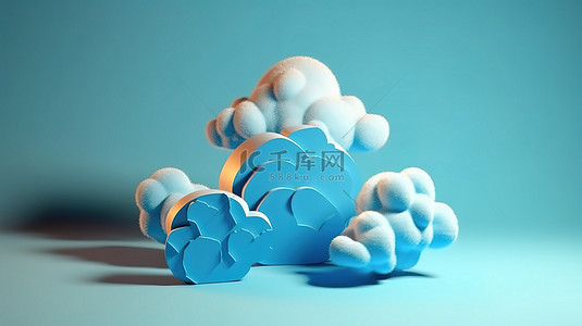预测天气 3D 插图孤立的蓝色表面与太阳和云标志性设计