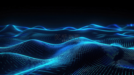 具有三维立体效果的抽象蓝线图案，类似于模仿波浪的几何条纹