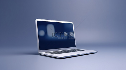 蓝色背景的 3D 渲染与笔记本电脑和 Facebook 徽标样机