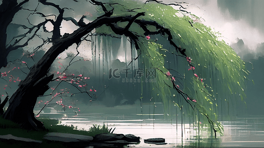 清明节雨天背景