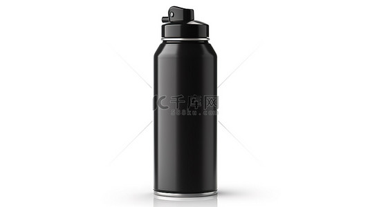 黑色的盖子背景图片_白色背景，带有孤立的黑色喷雾罐和气溶胶喷雾罐的盖子 3D 插图