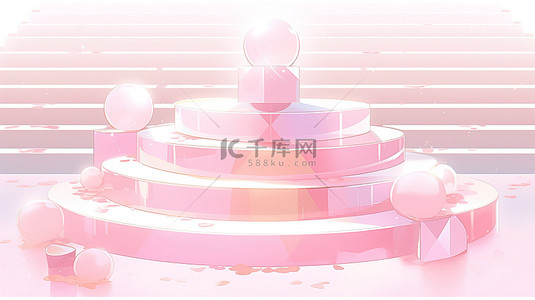 展台台阶背景图片_3D 粉色方形讲台坐落在台阶上，上面有一个引人注目的球，以增强其吸引力