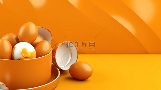 食品手绘背景图片_具有充足复制空间的抽象煮鸡蛋横幅的 3D 插图