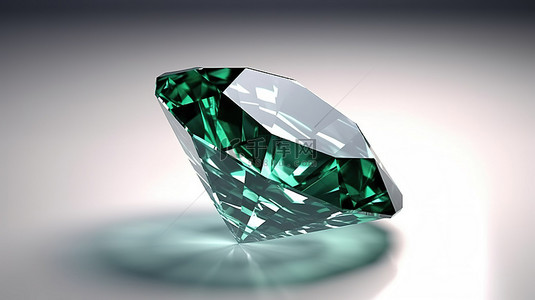 3d 渲染翡翠绿水晶与孤立的白色背景上的钻石