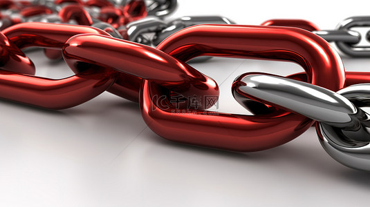 铁项链背景图片_在白色背景上隔离的 3d 渲染中的金属链连接