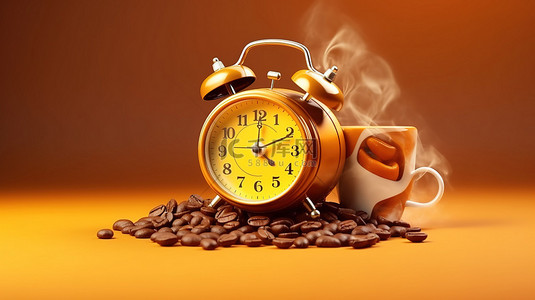 咖啡燃料闹钟概念的 3D 插图