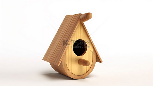 燕窝鸟巢背景图片_可爱的橄榄鸟舍，由木材制成，在 3D 白色背景上展示