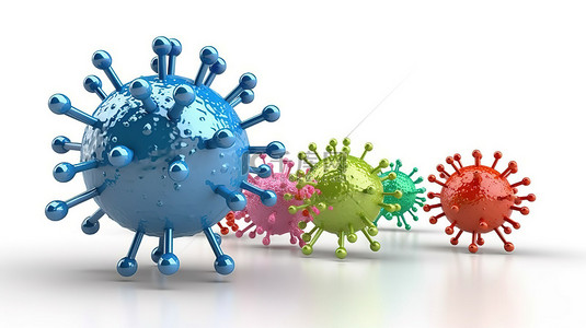感染新冠病毒背景图片_白色背景上的病毒和图表的 3D 渲染