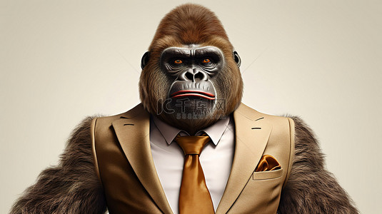 正式背景图片_穿着正式西装的搞笑棕色大猩猩 3d
