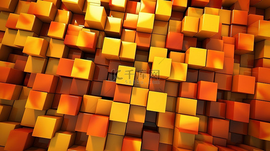 马赛克对话框背景图片_抽象背景中的橘子立方体 3d 渲染