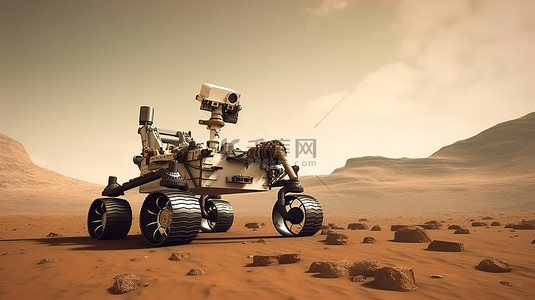 探索火星 漫游车运行中的插图 3D 视图