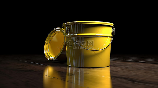 水桶倒水背景图片_亮黄色水桶的反射 3d 渲染