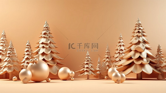 白色3d雪花背景图片_3d 渲染节日贺卡与圣诞快乐和新年快乐树