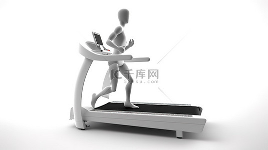 有氧运动背景图片_白色背景下在跑步机上运行的 3d 图