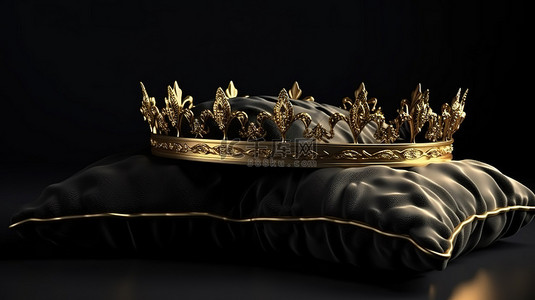 黑色背景上的 3D 镀金皇冠