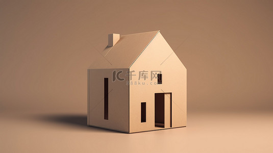 房子形状的 3d 图标装在纸板箱里