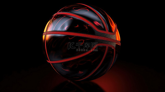 深色背景上黑色和红色篮球的 3d 渲染